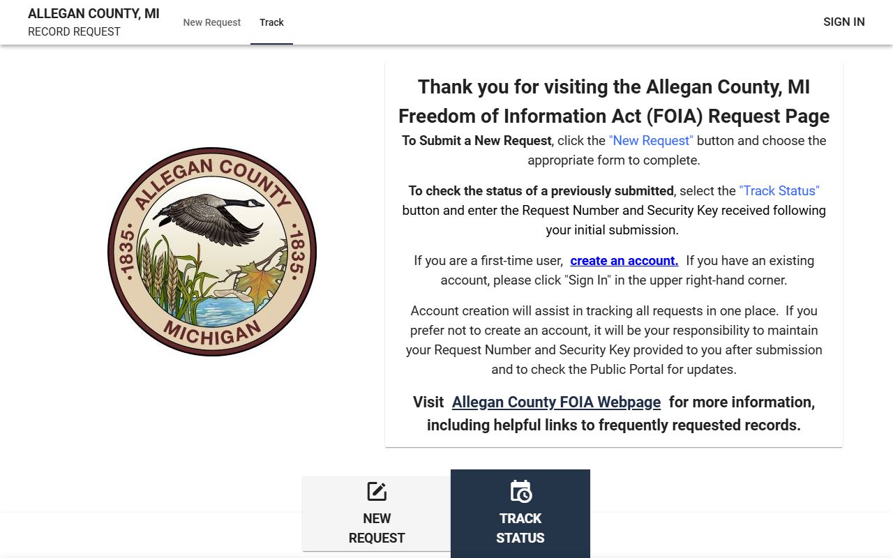 Allegan County inmate records JustFOIA public records portal