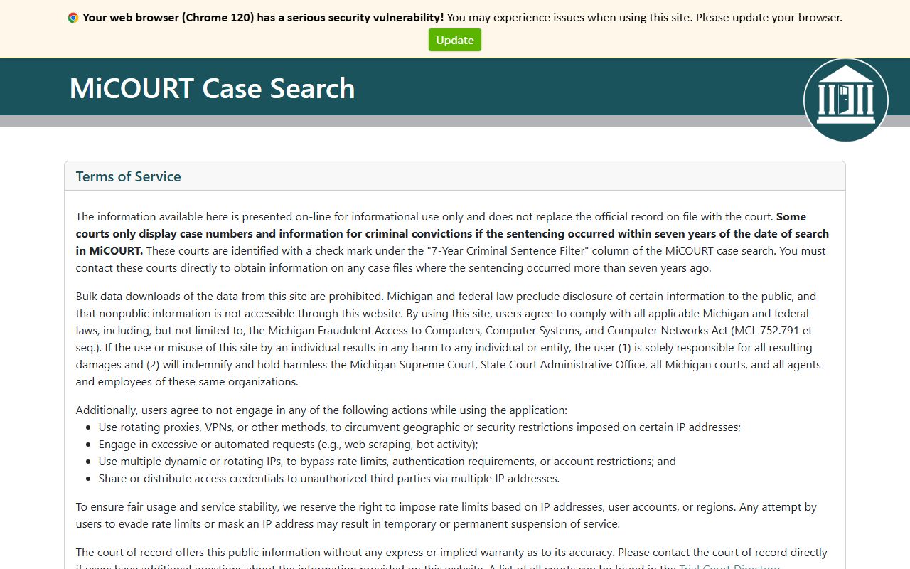 Allegan County court records after arrest MiCOURT case search portal
